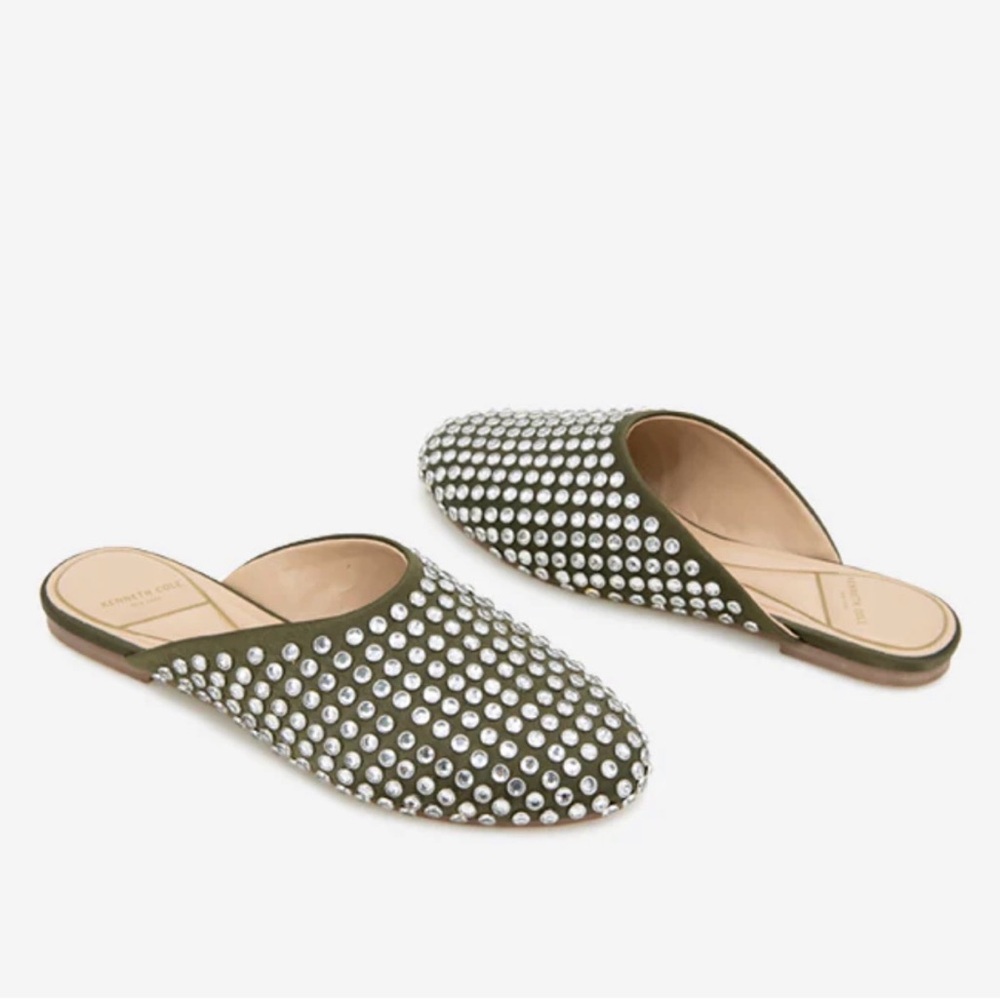 Kenneth Cole Reaction SADDIE STUDDED RHINESTONE Women’s MULE Olive Size 7